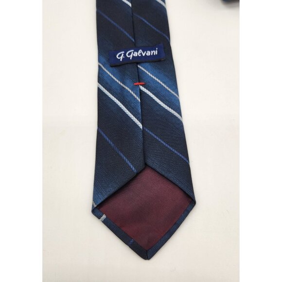 Vintage G Galvani Tie Blue Diagonal Striped Logo Print 100% Silk Necktie - Picture 3 of 5